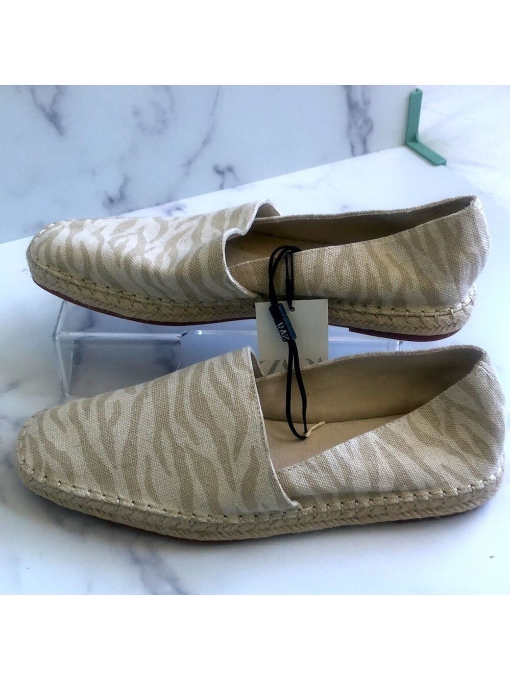 Zara Low Heel Cream  Zebra Animal Print Espadrilles Size EUR 41 US 10 NWT - Picture 8 of 11